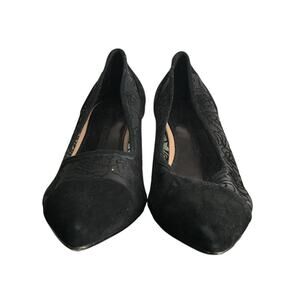 Anne Fontaine Paris Pumps Womens Size 10 Black Suede Rose Lace Pattern 3" Heel